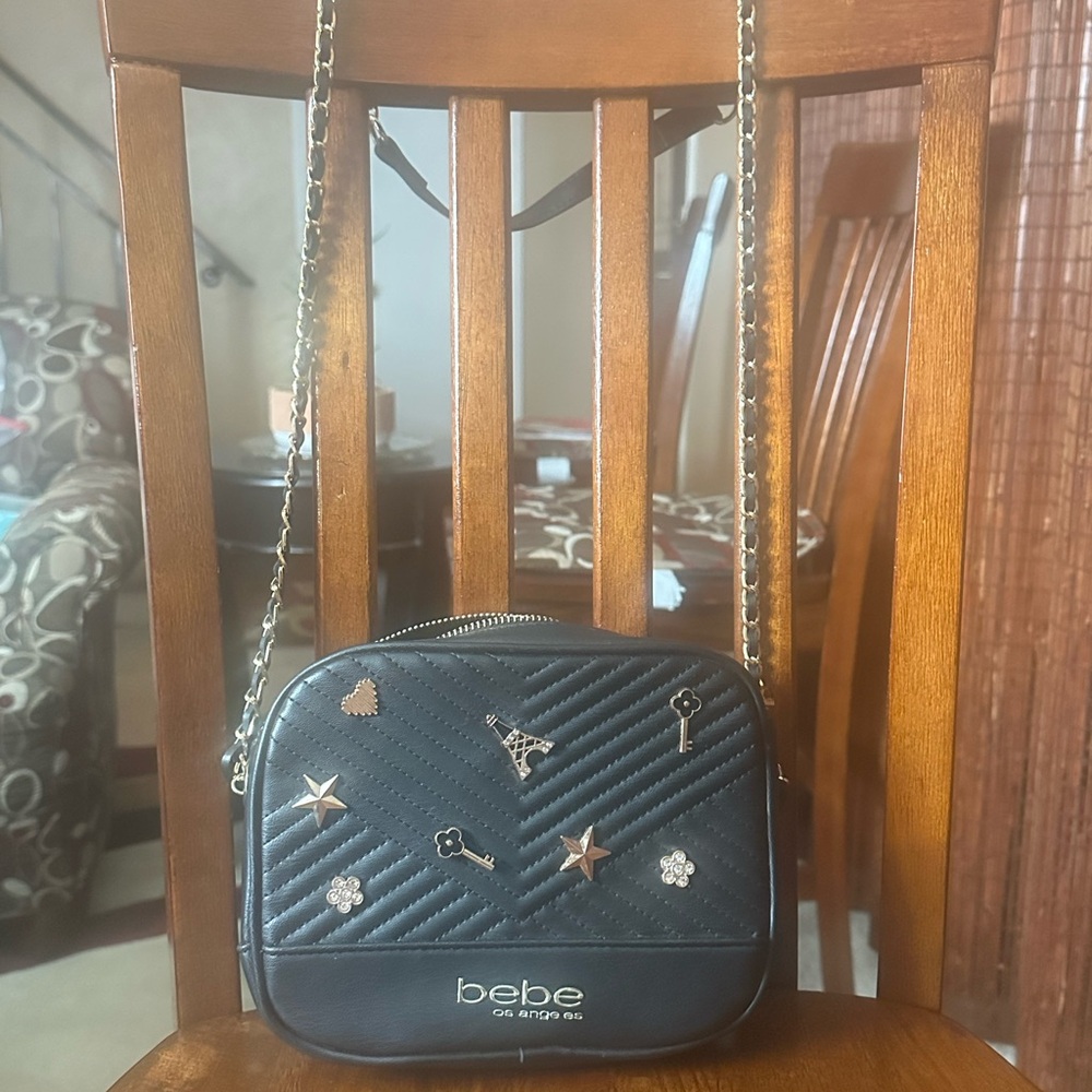 ✨ bebe Quilted Crossbody Bag Black Gold Charm Detail Y2K Style Authentic